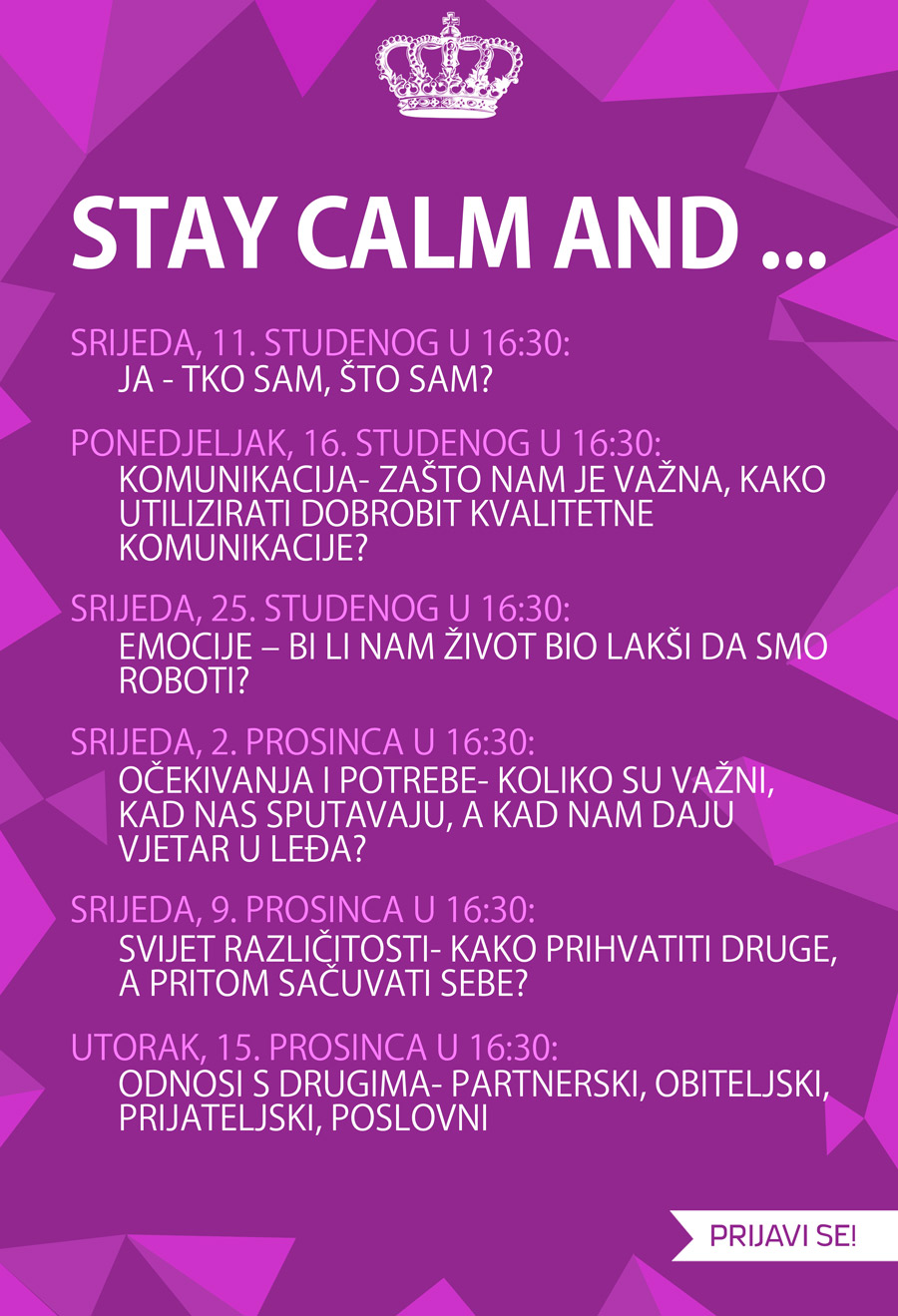 Raspored radionica Stay Calm &...